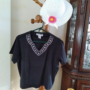 Cathy Daniels Elegant Black Summer Top, Cotton 100 %, Size - XL